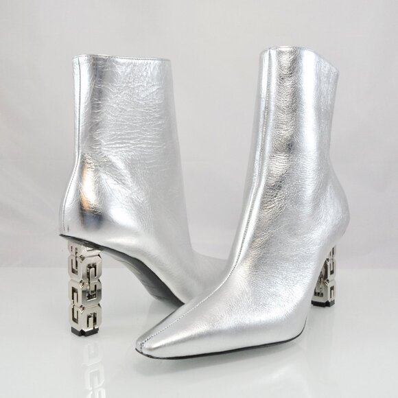 NIB$1375 Givenchy G Cube Metallic High Heels Point Toe Ankle Booties 37.5 7.5 - Picture 2 of 16